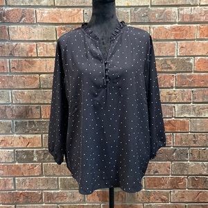 ZENOBIA Black Polka Dot Long Sleeve Blouse Size 2XL Pre-Owned